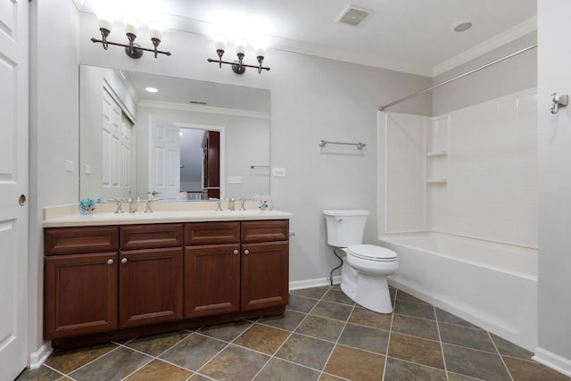 846 Colchester Dr, Oswego, IL 60543 - full bath featuring crown molding, double vanity, and shower / bathtub combination