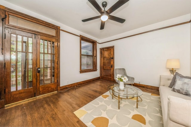 2112 N Seminary Ave Unit 19, Chicago, IL 60614 - living area featuring wood finished floors, french doors, and a ceiling fan