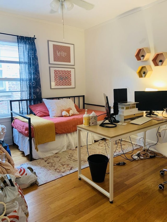 6712 N Maplewood Ave, Chicago, IL 60645 - office with light wood-style floors, crown molding, and ceiling fan