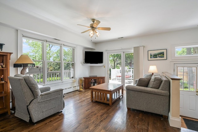 718 S Washington Ave, Park Ridge, IL 60068 - living room with ceiling fan, a baseboard heating unit, and plenty of natural light