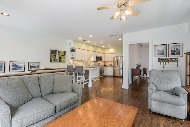 718 S Washington Ave, Park Ridge, IL 60068 - living room featuring a ceiling fan, dark wood finished floors, and recessed lighting
