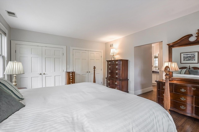 718 S Washington Ave, Park Ridge, IL 60068 - bedroom featuring multiple closets, dark wood-style flooring, and multiple windows