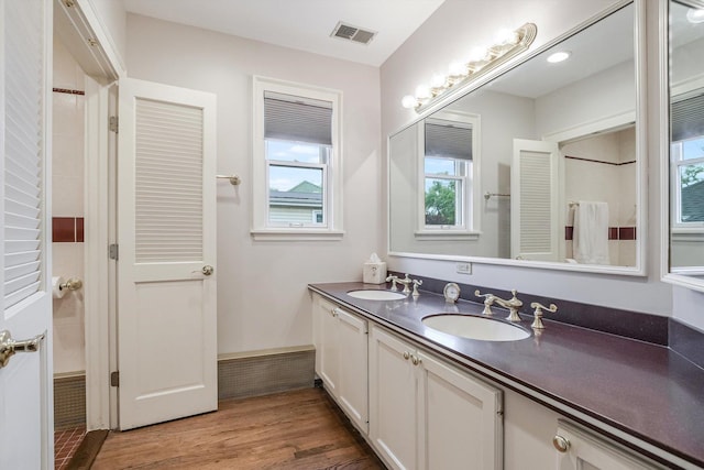 718 S Washington Ave, Park Ridge, IL 60068 - full bathroom with healthy amount of natural light, double vanity, and wood finished floors
