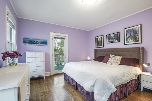 718 S Washington Ave, Park Ridge, IL 60068 - bedroom featuring access to exterior, crown molding, and dark wood-style floors
