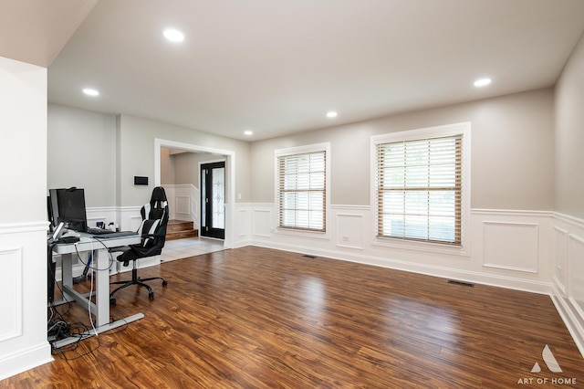 8619 Koehler Dr, Tinley Park, IL 60487 - office space with a decorative wall, wainscoting, recessed lighting, and wood finished floors