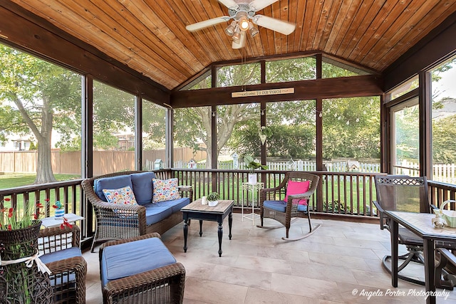 3406 W Bretons Dr, Mchenry, IL 60050 - sunroom with vaulted ceiling, an outdoor living space, and ceiling fan