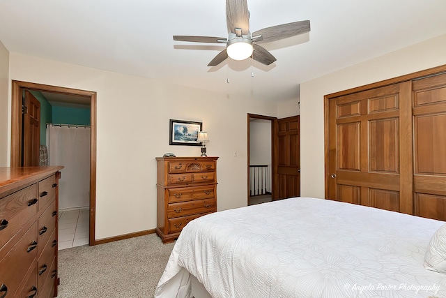 3406 W Bretons Dr, Mchenry, IL 60050 - bedroom featuring a closet, light carpet, and a ceiling fan
