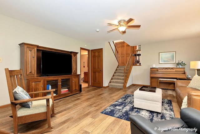 3406 W Bretons Dr, Mchenry, IL 60050 - living area featuring a ceiling fan, stairs, and light wood finished floors