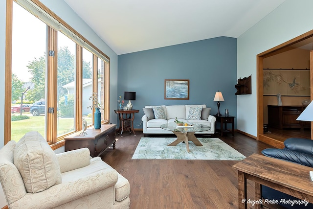3406 W Bretons Dr, Mchenry, IL 60050 - living area featuring lofted ceiling and dark wood-type flooring