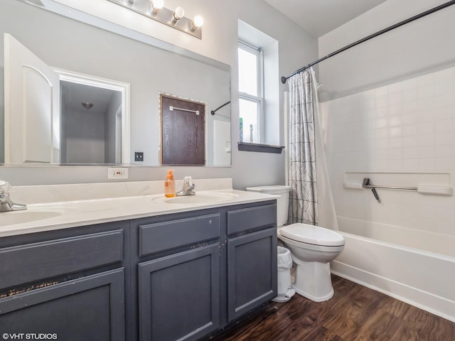 11880 Everglades Rd, Huntley, IL 60142 - bathroom with double vanity, wood finished floors, and shower / tub combo with curtain