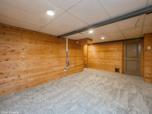 11880 Everglades Rd, Huntley, IL 60142 - finished basement featuring a drop ceiling, carpet floors, wood walls, and recessed lighting