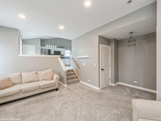 11880 Everglades Rd, Huntley, IL 60142 - living area featuring carpet floors, stairway, and recessed lighting