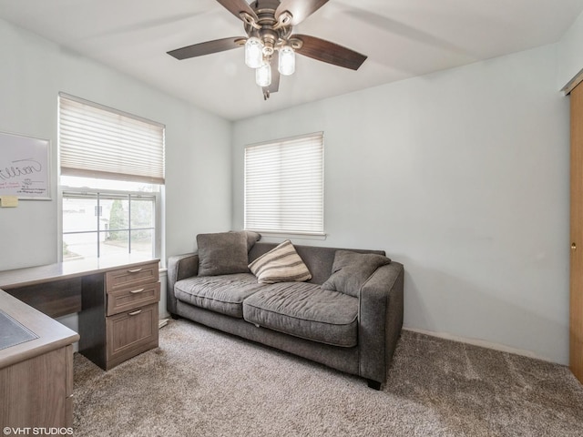 11880 Everglades Rd, Huntley, IL 60142 - carpeted living room featuring a ceiling fan and a desk