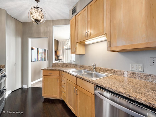 222 N Columbus Dr Unit 4803, Chicago, IL 60601 - kitchen with stainless steel dishwasher, dark wood-style floors, and light brown cabinets