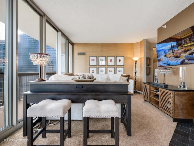 222 N Columbus Dr Unit 4803, Chicago, IL 60601 - dining area with a chandelier, expansive windows, and carpet floors