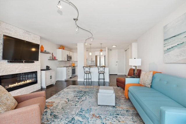 601 E 32nd St Unit 1002, Chicago, IL 60616 - living area featuring a stone fireplace and dark wood finished floors