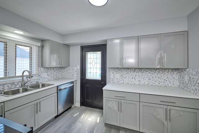 257 N Grace St, Lombard, IL 60148 - kitchen featuring gray cabinets, dishwasher, light wood finished floors, and plenty of natural light