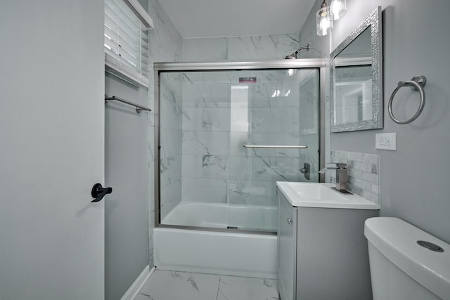 257 N Grace St, Lombard, IL 60148 - full bath featuring marble finish floors, vanity, and combined bath / shower with glass door