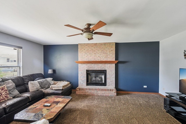 5509 Hickory Grove Ct, Plainfield, IL 60586 - carpeted living area featuring a ceiling fan and a fireplace