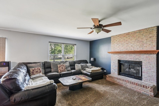 5509 Hickory Grove Ct, Plainfield, IL 60586 - carpeted living room with ceiling fan and a fireplace