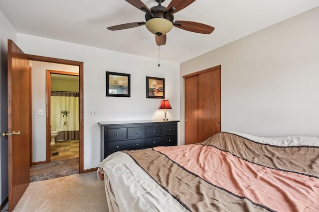 5509 Hickory Grove Ct, Plainfield, IL 60586 - bedroom with carpet floors, a closet, ceiling fan, and connected bathroom