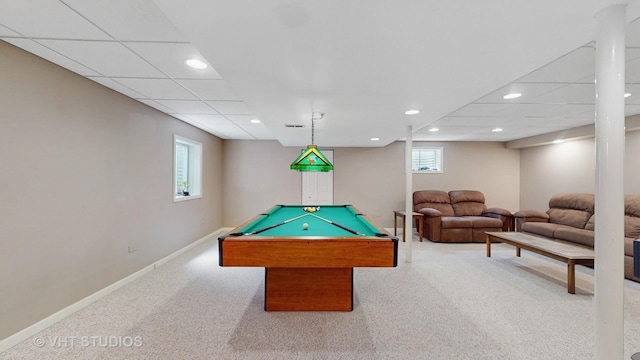 654 Linden Dr, Carol Stream, IL 60188 - rec room with carpet, pool table, and recessed lighting
