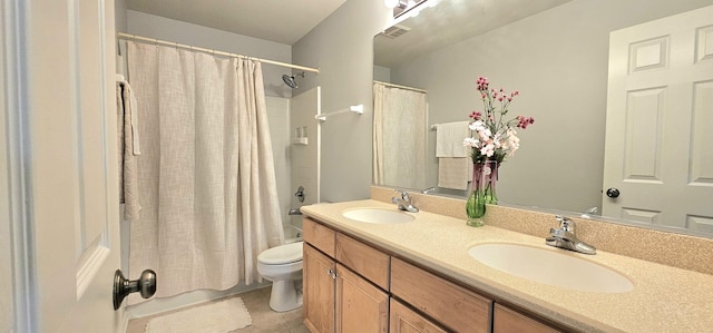 1793 Lanyon Dr, Bartlett, IL 60103 - bathroom with shower / bath combo, double vanity, and tile patterned flooring