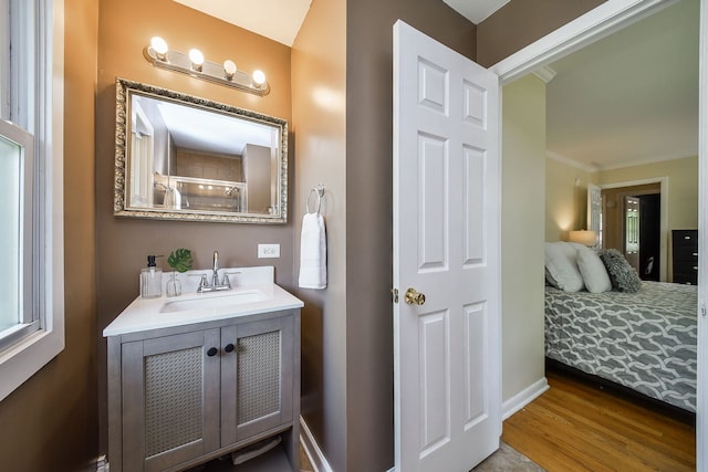 1747 Pleasant Ave, Saint Charles, IL 60174 - ensuite bathroom featuring vanity, wood finished floors, and crown molding