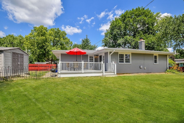 1747 Pleasant Ave, Saint Charles, IL 60174 - rear view of property with a shed, a wooden deck, and a chimney