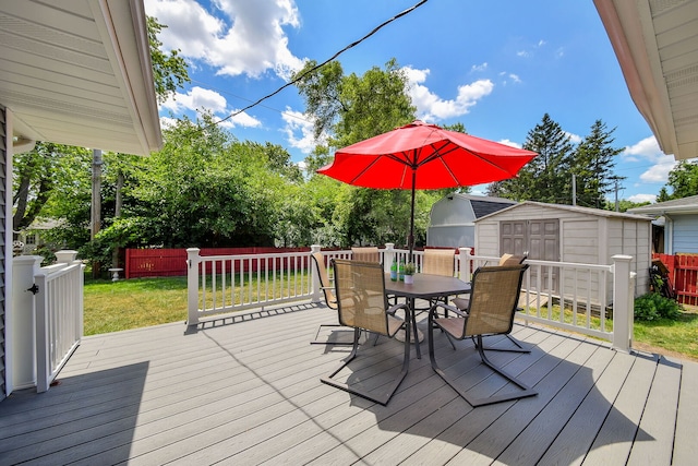 1747 Pleasant Ave, Saint Charles, IL 60174 - wooden deck with a shed, outdoor dining space, and a fenced backyard