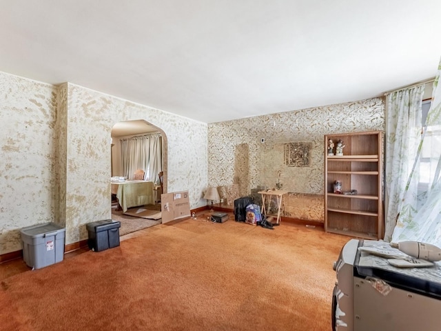 7959 S Coles Ave, Chicago, IL 60617 - living room featuring wallpapered walls and carpet flooring