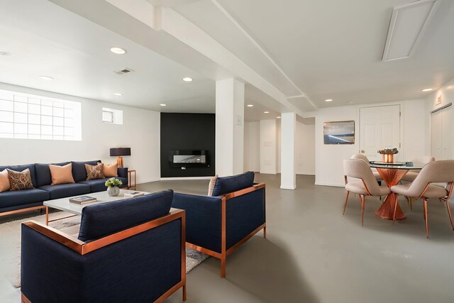 1833 Cuyler Ave, Berwyn, IL 60402 - living area with finished concrete flooring and recessed lighting