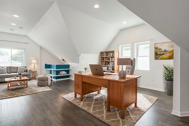 1833 Cuyler Ave, Berwyn, IL 60402 - office space with healthy amount of natural light, dark wood finished floors, lofted ceiling, and recessed lighting
