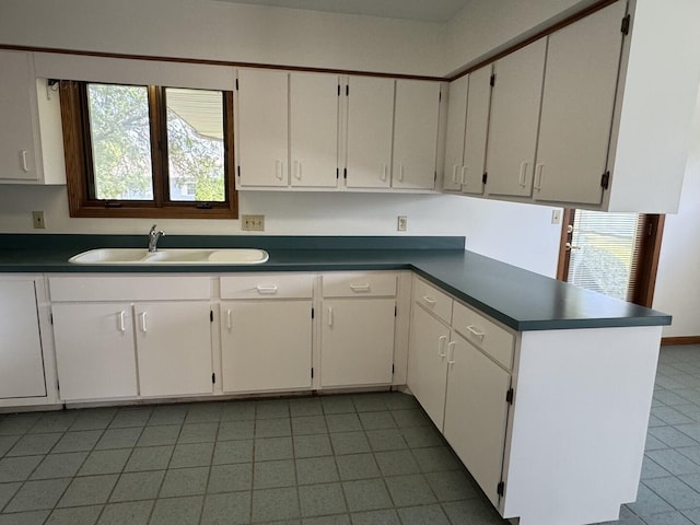 532 E 2nd St, Herscher, IL 60941 - kitchen featuring healthy amount of natural light, a peninsula, dark countertops, and white cabinets