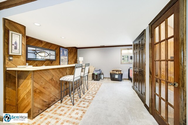 14463 S Canvasback Ct, Homer Glen, IL 60491 - bar featuring recessed lighting, carpet flooring, and wooden walls