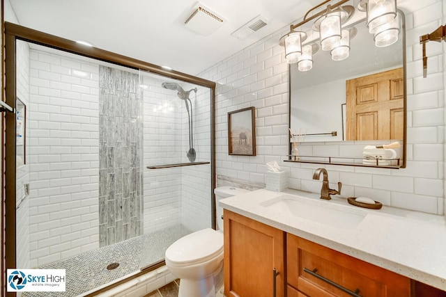 14463 S Canvasback Ct, Homer Glen, IL 60491 - full bathroom with a shower stall, decorative backsplash, vanity, and tile walls