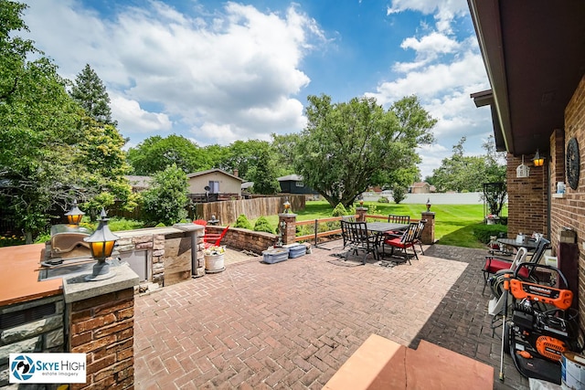 14463 S Canvasback Ct, Homer Glen, IL 60491 - fenced backyard with outdoor dining area, a patio, and exterior kitchen