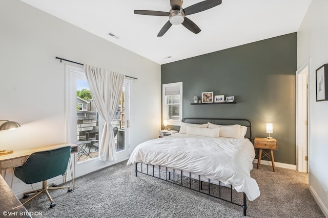 2930 N Damen Ave Unit 2, Chicago, IL 60618 - bedroom with access to outside, carpet floors, an office area, and a ceiling fan
