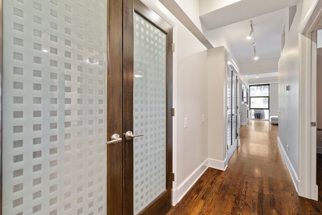 165 N Canal St Unit 1219, Chicago, IL 60606 - hallway featuring french doors, track lighting, and dark wood-style floors