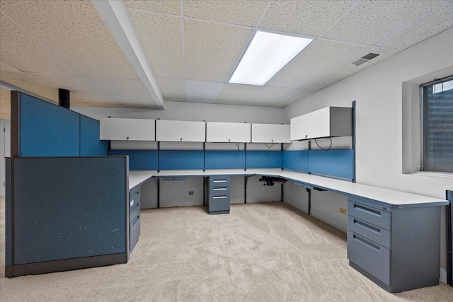 1280 Lawrence Ave, Lake Forest, IL 60045 - unfurnished office featuring a drop ceiling, light carpet, and built in study area