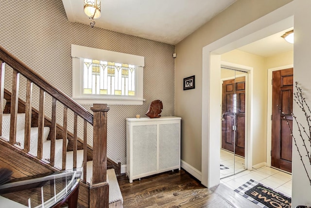 1003 Mapleton Ave, Oak Park, IL 60302 - entryway with stairway, wood finished floors, and wallpapered walls