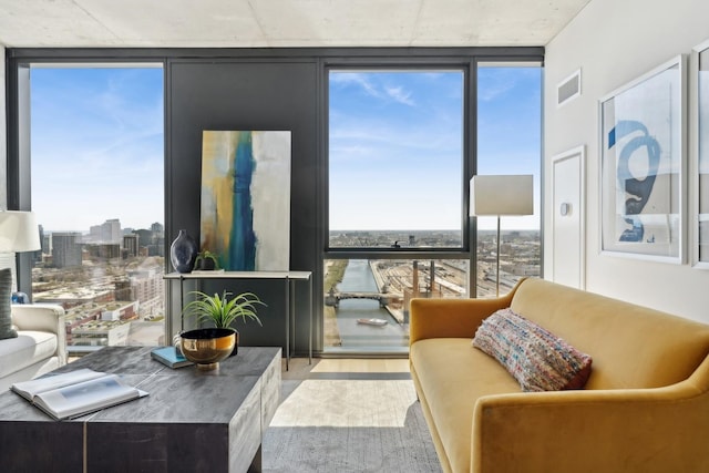 234 W Polk St Unit 3403, Chicago, IL 60607 - living area featuring floor to ceiling windows, a city view, and wood finished floors