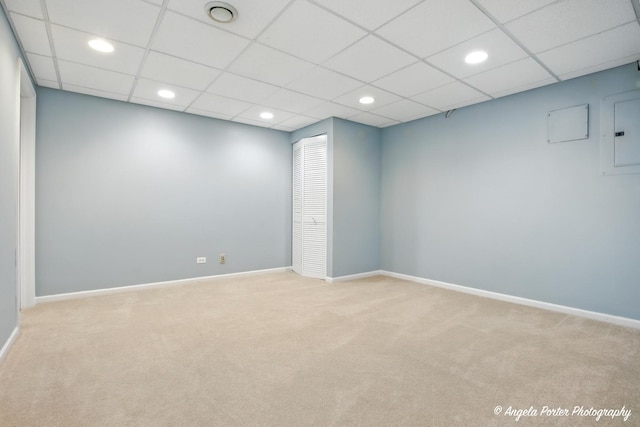312 Whitaker Trl Unit 312, Mchenry, IL 60050 - empty room featuring carpet flooring, recessed lighting, a paneled ceiling, and electric panel