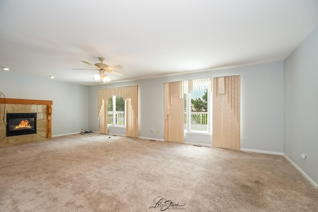 15516 Frontage Rd, Markham, IL 60428 - unfurnished living room featuring carpet floors, a fireplace, and ceiling fan