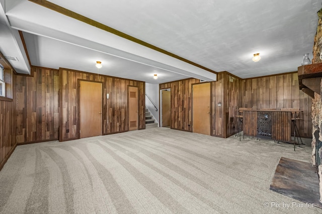 4421 Elmleaf Dr, Mchenry, IL 60051 - finished basement featuring wooden walls, carpet floors, stairway, and a bar