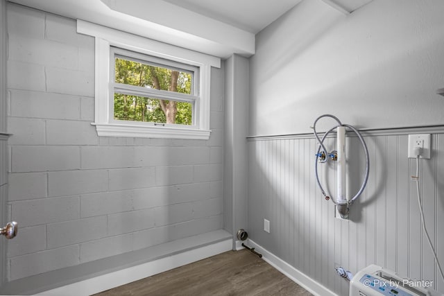 4421 Elmleaf Dr, Mchenry, IL 60051 - laundry area featuring dark wood-style floors and wainscoting