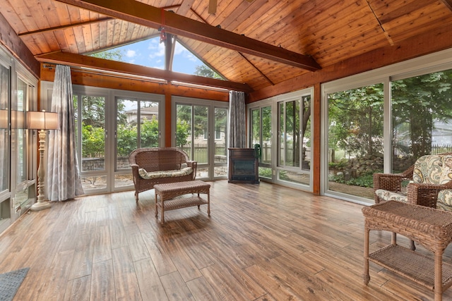 13635 W Ironwood Cir, Homer Glen, IL 60491 - sunroom / solarium with french doors, hardwood / wood-style floors, and wooden ceiling