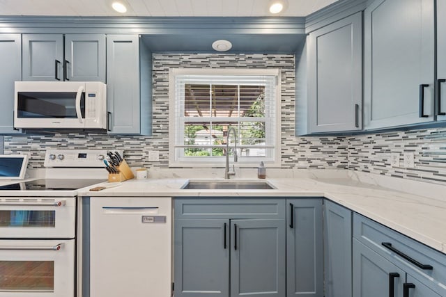 1507 Eton Ln, Naperville, IL 60565 - kitchen with white appliances, backsplash, light stone counters, and recessed lighting
