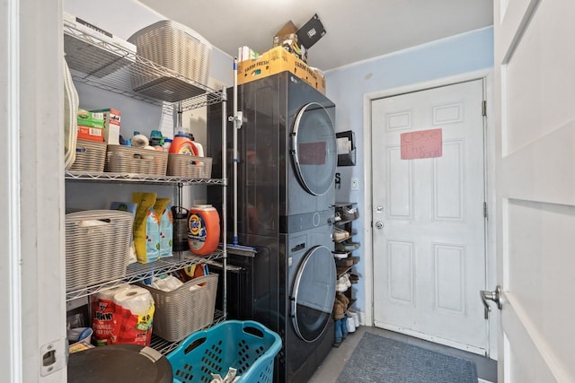 1507 Eton Ln, Naperville, IL 60565 - laundry room featuring stacked washing machine and dryer
