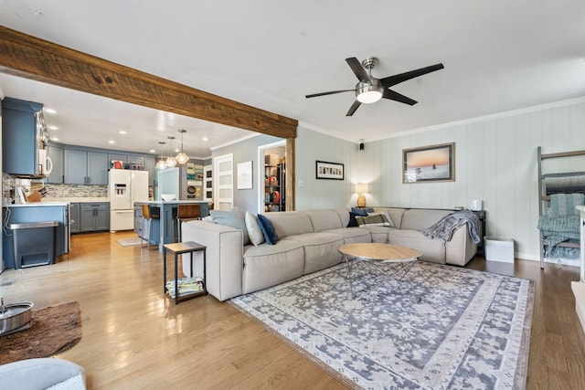 1507 Eton Ln, Naperville, IL 60565 - living area with crown molding, light wood-type flooring, a ceiling fan, and a chandelier